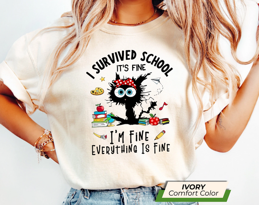 Funny "I Survived School" T-Shirt – Cute Messy Owl, Back to School Teacher & Student Gift